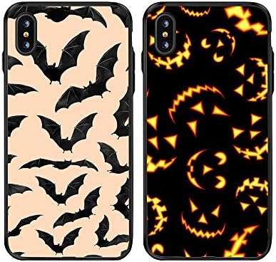 iPhone 10/iPhone X 2X Cases,TTOTT New 2X Floral Fashion Pumpkin Black Bat Slim Bumper Anti Scratch Shockproof Matching Couple Cases for iPhone 10/iPhone X 5.8"