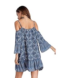 Roseinthebox - Vestido de verano con estampado tribal, talla grande, estilo bohemio, con hombros descubiertos y tirantes