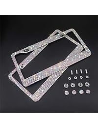 Carfond 2 unidades hechas a mano 1000+ piezas de las mejores 14 facetas SS20 Premium cristal resistente al agua acero inoxidable marco de matrícula tapas antirrobo tornillos, AB