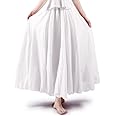 ASHER FASHION Women's Bohemian Style Elastic Waist Band Cotton Linen Long Maxi Skirt Dress