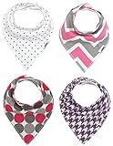 Matimati Baby Bandana Drool Bibs with Snaps for Girls, 4-Pack Absorbent Cotton, Cute Baby Gift Set