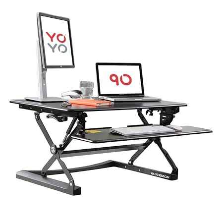 Yo-Yo DESK 90 | 36” (Schwarz) | Steh Sitz Schreibtisch Aufsatz. Höhenverstellbarer Schreibtisch (90 cm breit) für Ihren gesun