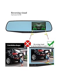Grabadora de vídeo para cámara de coche DVR con espejo retrovisor de 4,3 pulgadas, doble lente de noche