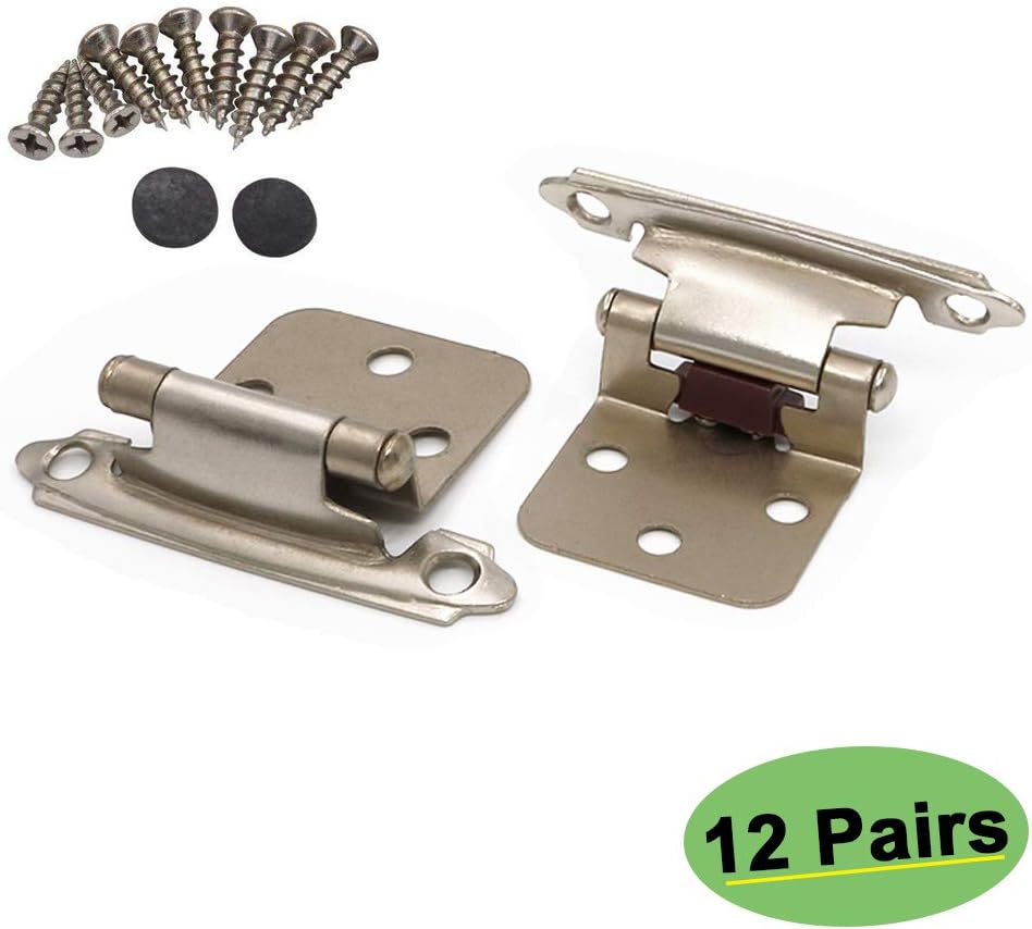 homdiy Cabinet Hinges Satin Nickel 24 Pack(12 Pairs) - SCH30SNB Self-Closing Decorative, Face Mount, for Variable Overlay Kitchen Cabinet Doors with Sound Dampening Door Bumpers