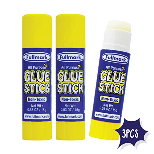 Fullmark All Purpose Glue Sticks, Washable, Non-toxic, Strong Clear Adhesive, 0.53oz / 15g, 3-Count, Suitable for kids