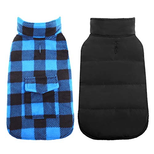 Kuoser British Style Plaid Dog Winter Coat, Windproof Cozy Cold Weather