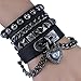 Bystar Unisex Retro Punk Rock Multi Circle Rivet Heart Chain 4-Color Genuine Leather Creative Wrap Bracelet For Men / Women