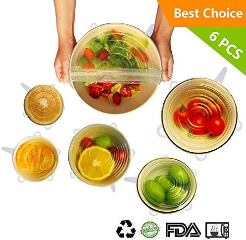 Albabara Silicone Storage Covers Reusable Durable Expandable Stretch Lids Food Covers Various Sizes for Bowl Can Jar Glassware Dishwasher Microwave and Freezer Safe White 6 Pack