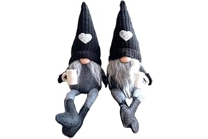 Emiif Handcrafted Coffee Gnome Decoration, Fabric Plush Home Office Decor, Black Brown Set of 2