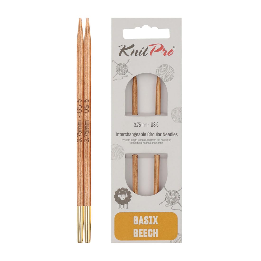 KnitPro Basix Beech Interchangeable Circular Needles 5" (13cm) | 3.75mm