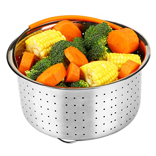 Steamer Basket, Aiduy Stainless Steel Strainer Steamer Insert Vegetable Steamer Basket Egg Rack Stand with Premium Silicone Handle Compatible with Instant Pot Accessories 6 or 8 Qt Pressure Cooker