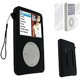 for iPod Classic Case, Silicone Skin Case Cover for Apple iPod Classic 6th 7th 80GB, 120GB Thin 160GB and iPod Video 5th 30gb + Screen Protector &amp; Lanyard-10.5mm Thickness Thin Version(Black)