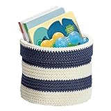 mDesign Knit Baby Nursery Closet Organizer Bin for Lotion, Medicine, Bibs, Books, Toys - Small, Navy/Ivory