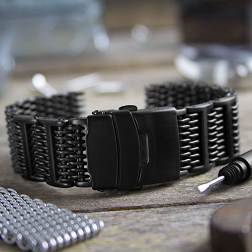 Geckota® Chainmail SHARK MESH Dive HLink Stainless Steel Watch Band IP