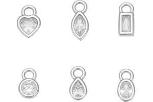 BENECREAT 6 Pcs 925 Sterling Silver Charm, 6 Styles White Crystal Rhinestone Charms, Metal Pendants for Necklace Bracelet Ear