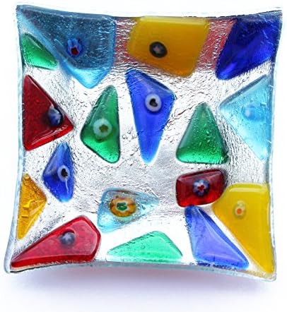 Lady &amp; Home Gift Item Murano Art Glass Multicolored Fused Glass Tray 4'' x 4''