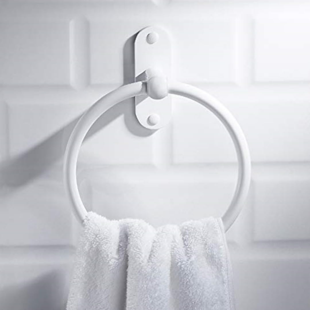 MEETOZ Towel Rings,Exemption Drill Hole Towel Rings,Towel Hanger Rings for Bathroom and Kitchen Suitable for Bathroom, Kitchen and Bathroom (White)