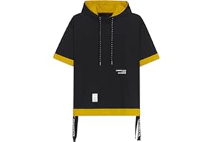Covisoty Mens Short Sleeve Hoodie Soft Cotton Color Block Moisture Wicking Big Pocket Hip Hop T-Shirt Hoodie Sports
