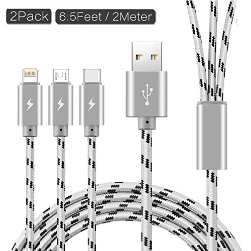 10Ft Multi Charging Cable 3A, 2Pack Braided Fast Charging 3-in-1 Multiple Charger Cable with IP/Micro USB/Type C Adapter Port for Cell Phones/iPhone 17 16 15 14 13/ Samsung/Pixel/Tablet and More