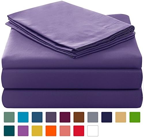 100% Cotton Bed Sheet Set 4 Pieces Lilac Queen 1Fitted Sheet 1Flat Sheet 2Pillowcases(Shams)Silky Soft Microfiber Deep Pocket Breathable Hypoallergenic Durable Fade Resistant by SUBAO Bedding