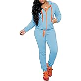 CLOCOR Track Suits for Women Set - Casual 2 Piece Outfits Sweatsuit Pocket Hoodies Long Sleeve with Patchwork Pants Set
