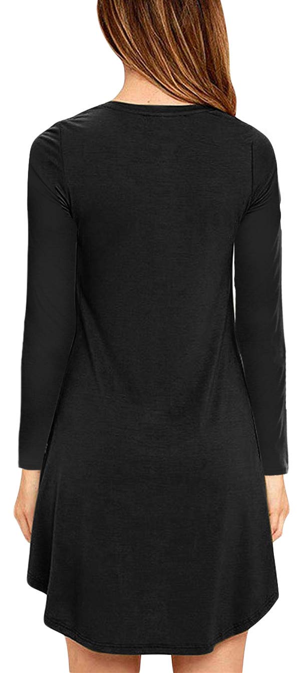 Eanklosco Womens Casual Short Sleeve Plain Pocket V Neck T Shirt Tunic Dress (Black-1, M)