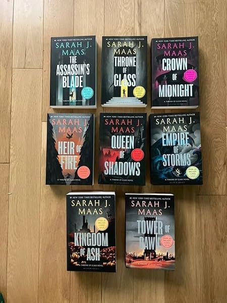 THE COMPLETE THRONE OF GLASS PAPERBACK 8 BOOKS BOX SET BY MAAS THRONE OF GLASS, CROWN OF MIDNIGHT, HEIR OF FIRE, QUEEN OF SHADOWS, EMPIRE OF STORMS, TOWER OF DAWN, KINGDOM OF ASH, THE ASSASSIN’S BLADE