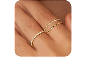 Moodear 3PCS Gold Rings for Women, 14k Gold Plated/Sterling Silver Stackable Thin Rings for Women Cubic Zirconia Wedding Rings for Women Non Tarnish Wedding Bands Aesthetic Jewelry Size for 5-10