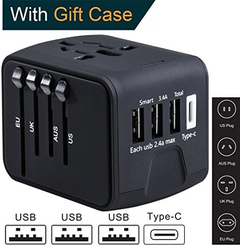 Type C Travel Adapter by Guez Products | Power Adapter for iPhone, Samsung and more | Travel Charger / Smart Charge 2.4A USB And 3.0A Type-C Port | Black 
