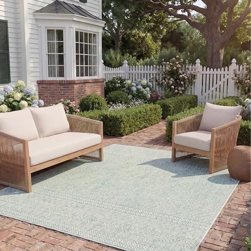SAFAVIEH Courtyard Collection 6'7" x 9'6" Ivory/Green CY8235 Indoor/ Outside Wa…