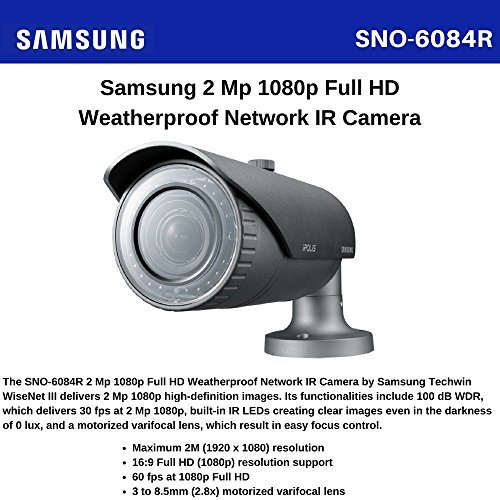 SAMSUNG Security Surveillance CCTV WiseNet III Camera 2MP 1080p Full HD SNO-6084R 2 Megapixel 16 : 9 (1920 x 1080) IP66 Day & Night Weatherproof Network IR Indoor Outdoor Bullet Camera