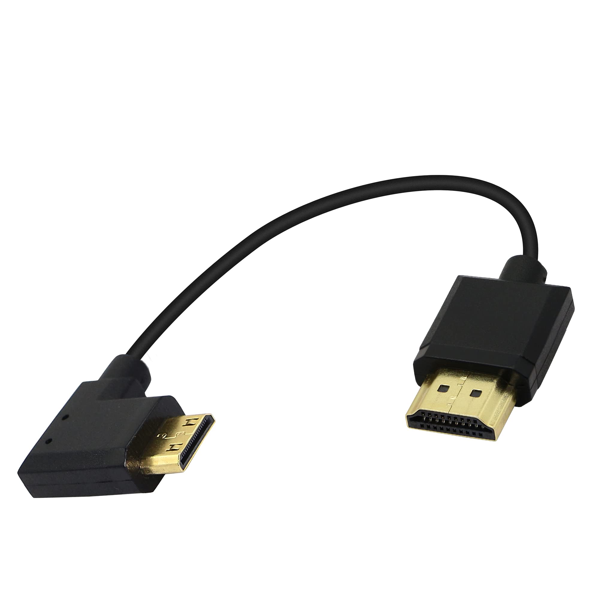 PNGKNYOCN Mini HDMI to HDMI Cable 15cm 90 Degree High-Speed 4K Mini HDMI Male to HDMI Male Short Cord Supports Ethernet, 3D, Audio Return(Black Left)