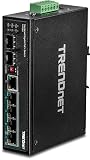 TRENDnet 6-Port Hardened Industrial Gigabit PoE+ DIN-Rail Switch,TI-PG62,4 x Gigabit PoE+ Ports, 1 x Shared Gigabit Port (RJ-45/SFP), 1 x Dedicated SFP, 120 W Power Budget, IP30, Lifetime Protection