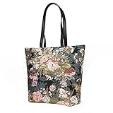Signare Women’s Fashion Canvas Tapestry Shoulder Tote Handbag, Travel Handbags for Shopper, Daily Purse Tote Bag with Peony Flower in Black (SHOU-PEO)
