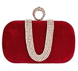 Chicastic Suede Velvet Rhinestone Stud One Ring Knuckle Duster Evening Cocktail Clutch Bag