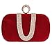 Chicastic Wine Red Suede Rhinestone Studded One Ring Knuckle Duster Style Minaudiere Evening Cocktail Clutch Bag