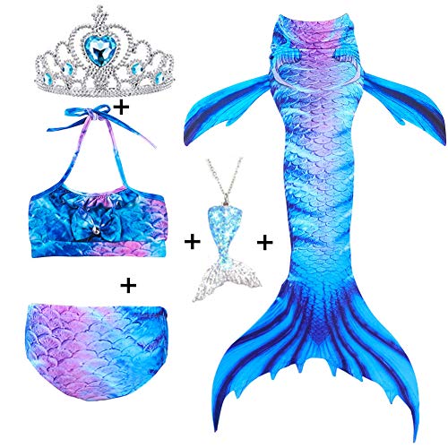 5Pcs Girls Swimsuit Mermaid Tails for Swimming Princess Bikini Bathing Suit Set Can Add Monofin 4T 6T 8T 10T 12T (as1, age, 8_years, GB15) - Thumbnail 7