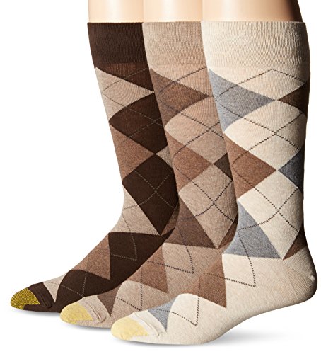 Gold Toe Men s Carlyle Argyle Crew Socks, Taupe Argyle/String Argyle/Brown Argyle, 10-13/6-12 (Pack of 3)