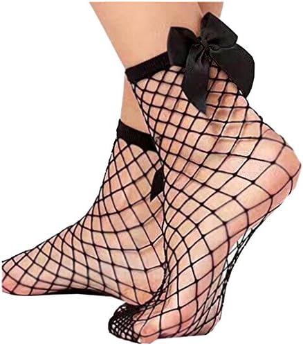 PRESKIN - short socks in fish net style with bow | cute retro stockings (1 pair)