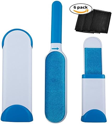 Pet Fur&amp; Lint Hair Remover with Travel Size Brush Furry Dust Cleaning Kit (Blue) + 6pcs Hair Stickers