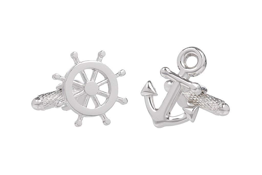 Plain Anchor and Wheel Shirt Cufflinks Presented in Onyx Art Cufflink Box