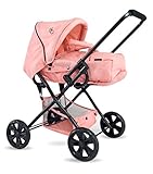 TRIOKID 2 in 1 Baby Deluxe Doll Pram ViViLIne Stroller Peach Pink Drawable Fabric Kids Toys with Doll Bassinet