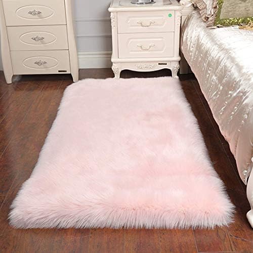 QINGLOU Faux Fur Sheepskin Style Rug Faux Fleece Chair Cover Seat Pad Soft Fluffy Shaggy Area Rugs For Living Room Bedroom Sofa Floor Rugs (Pink, 75 x 120cm)