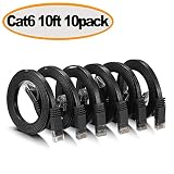 Cat 6 Ethernet Cable - Flat Internet Network Cable - Cat6 Ethernet Patch Cable Short - Cat 6 Computer LAN Cable with Snagless RJ45 Connectors (10Ft-10pack-Black)