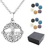 Top Plaza Top Plaza Aromatherapy Essential Oil Diffuser Necklace Antique Silver Locket Pendant Necklace W/12 Dyed Lava Stones