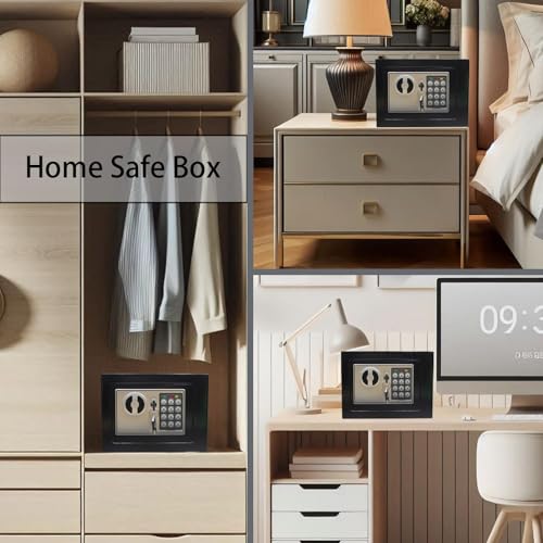 Nyganmelloz Digital Safe Box with Key, Small Electronic Security Safe with Digital Keypad & Override Keys, Home Office Hotel Money Cash Box for Jewelry, Documents, Valuables (Black)