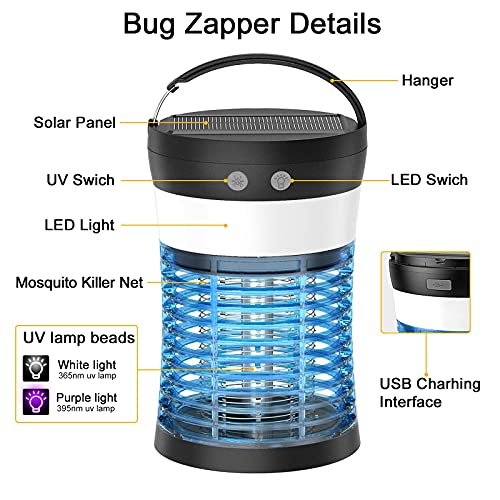Bug Zapper,Mosquito Zappers Killer, Solar Powered Electric Fly Zapper