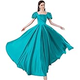 YHZCG Puffy Sleeve Prom Dresses Long Satin Princess Ball Gown Pockets A Line Evening Gowns for Women Formal
