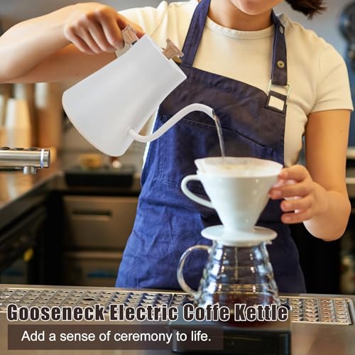 Electric Gooseneck Kettle 0.9L for Pour Over Coffee and Tea, Fast Heat Stainless Steel Inner, Digital LCD Temperature Control, Adjustable Timer, Auto Shut Off, Cordless & BPA-Free (White)