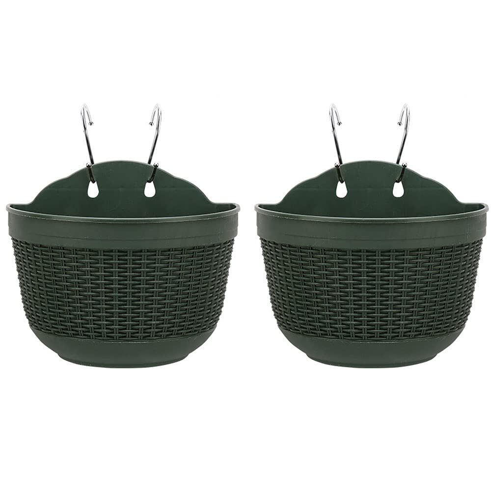 ARMINZANG Hanging Flower Pots Set of 2,Plastic Hanging Planters Outdoor for Garden Fence Patio Home Ornaments Wall Mounted Flower Holders Flower Basket Indoor with 4 Hooks and Drainage